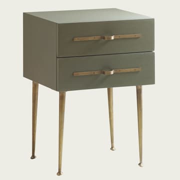 Bedside table with two drawers & metal handles