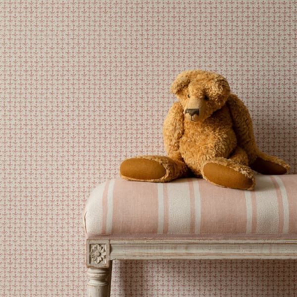 WCT003 04 Wall with Bench and Teddy2 – Cupid Wallpaper in Pale Pink