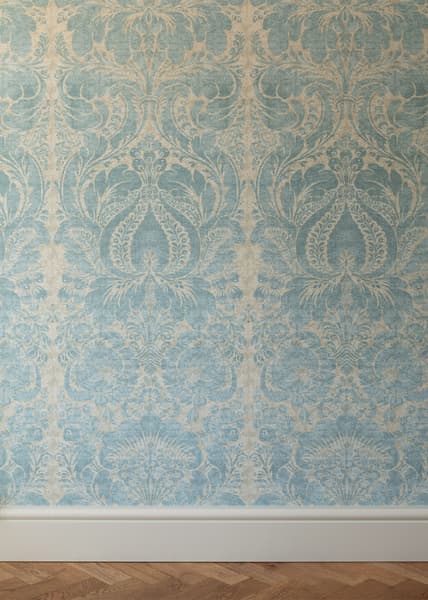 WPK001 01 Full Wall with Skirting – Venetian Damask Wallpaper in Cinder Blue