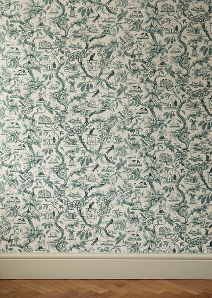 WRS001 02 Full Wall – Toile de Joie Wallpaper in Sea Green