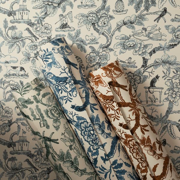 WRS001 Rolls – Toile de Joie Wallpaper in Antique Blue