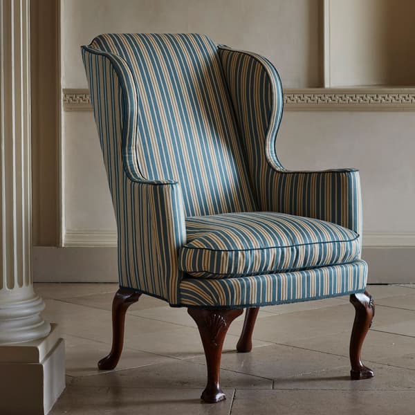 FTS100 01 Marcel Chair – Marcel Stripe in Celadon & Mahogany