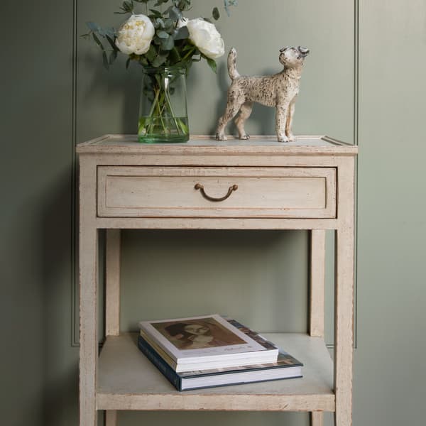 Chelsea Textiles Gustavian Inspired Side Table – Side table with drawer & shelf