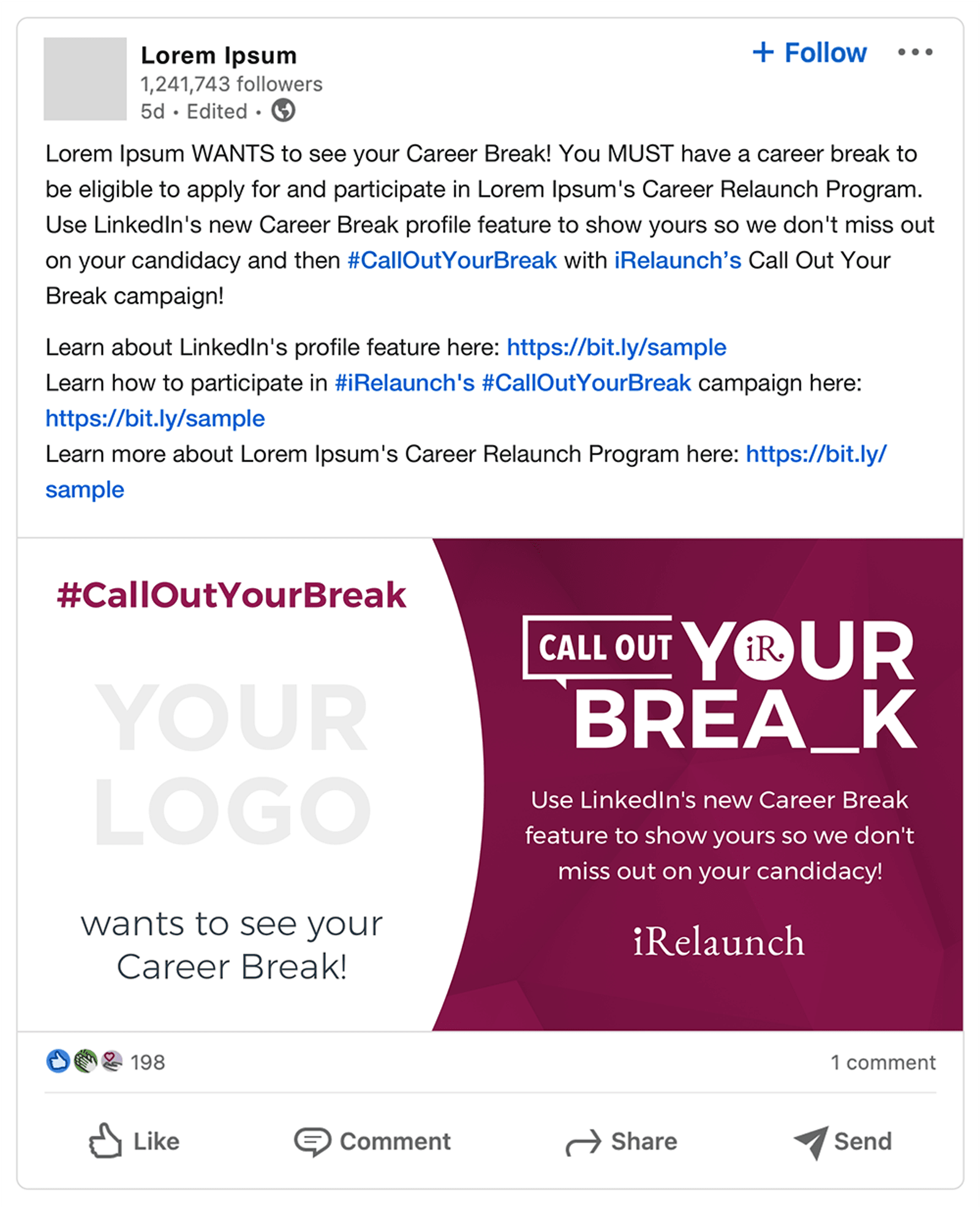Call Out Your Break Linked In Post Template Option 1 with Sample Copy