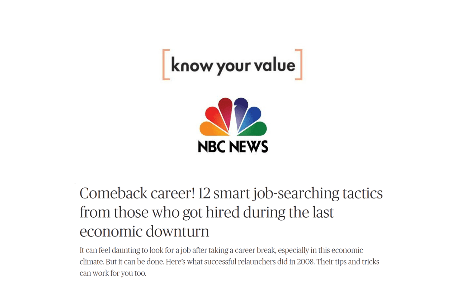 Know Your Value Comeback Career 12 Smart Job Searching Tactics news thumbnail