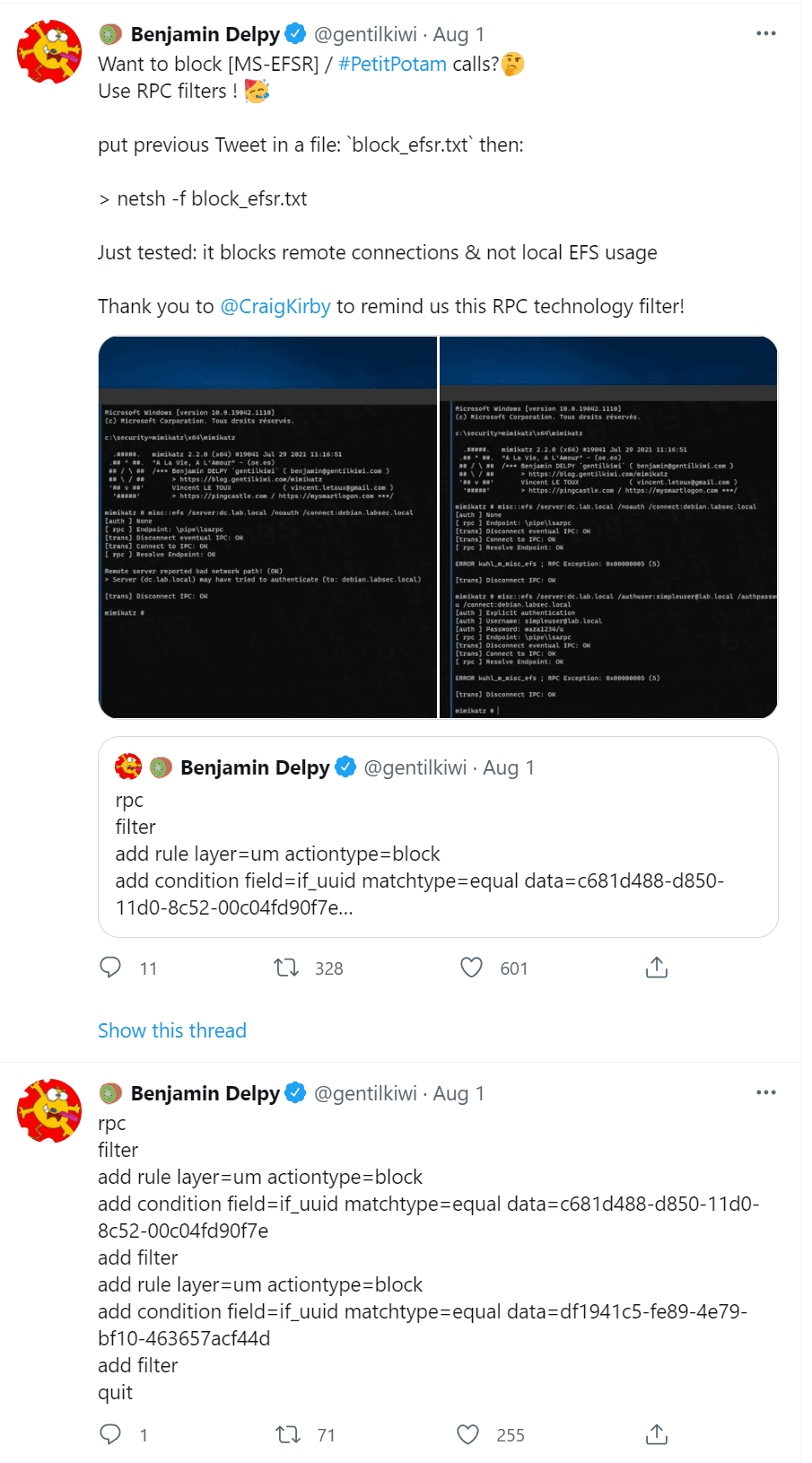 Using RPC filtering to block PetitPotam calls