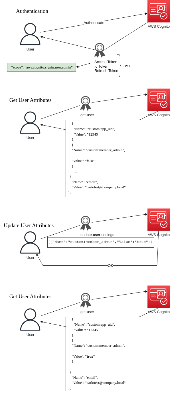 aws toke cognito flow change user attributes