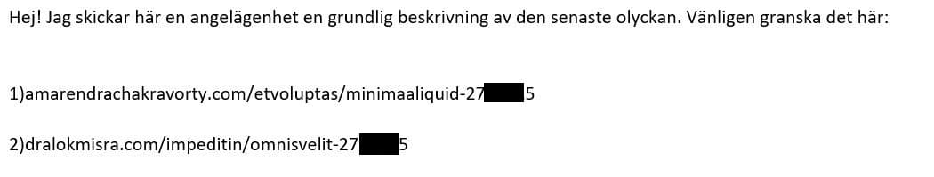 Example of a phishing email in Swedish