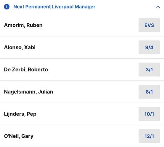Next Liverpool Manager Odds Next Liverpool Manager Odds