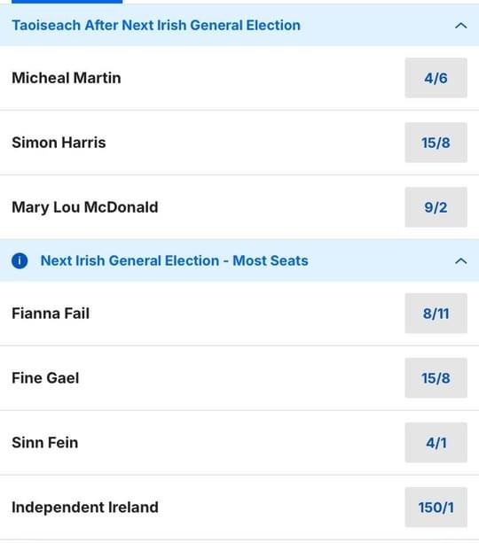 Irish General Election Odds Irish General Election Odds