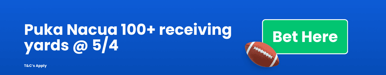 Puka Nacua 100 Receiving Yards Add to betslip Puka Nacua 100 Receiving Yards Add to betslip