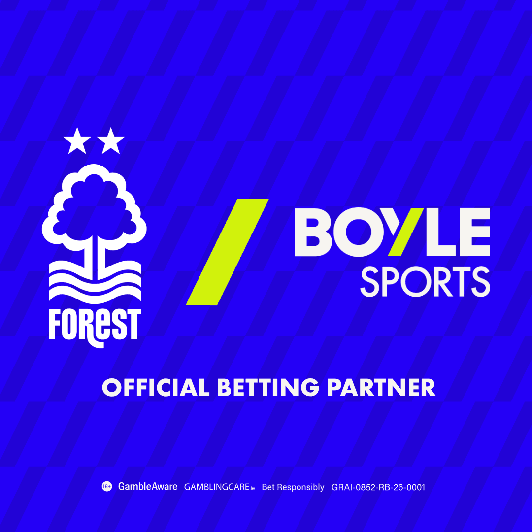 BOYLE Sports becomes an Official Betting Partner of Nottingham Forest Nottingham Forest and BOYLE Sports logos on blue textured background