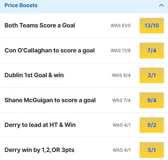 Derry v Dublin Odds Price Boosts 2024 Allianz Football League Derry v Dublin Odds Price Boosts 2024 Allianz Football League