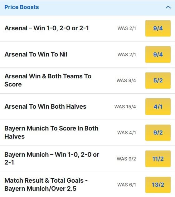 Arsenal v Bayern Munich Odds Price Boosts Champions League Quarter Final 2023 24 Arsenal v Bayern Munich Odds Price Boosts Champions League Quarter Final 2023 24
