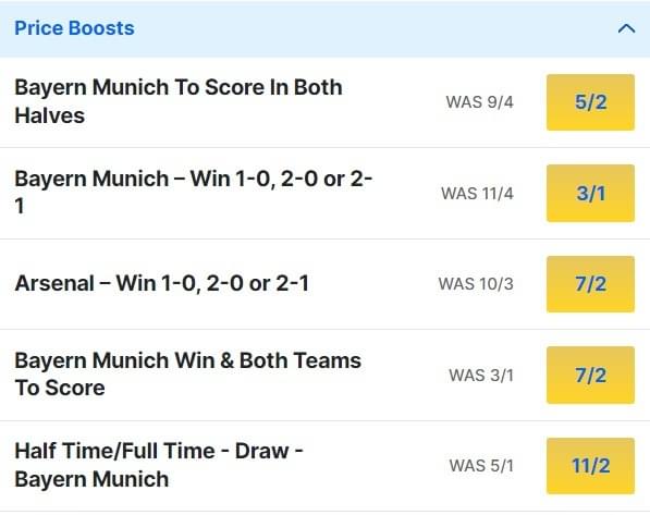 Bayern Munich v Arsenal Odds Price Boosts Champions League Quarter final Bayern Munich v Arsenal Odds Price Boosts Champions League Quarter final