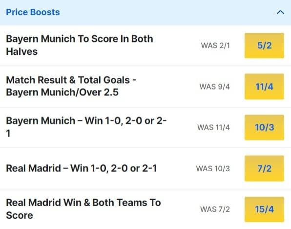 Bayern Munich v Real Madrid Odds Price Boosts Champions League 2023 24 Bayern Munich v Real Madrid Odds Price Boosts Champions League 2023 24
