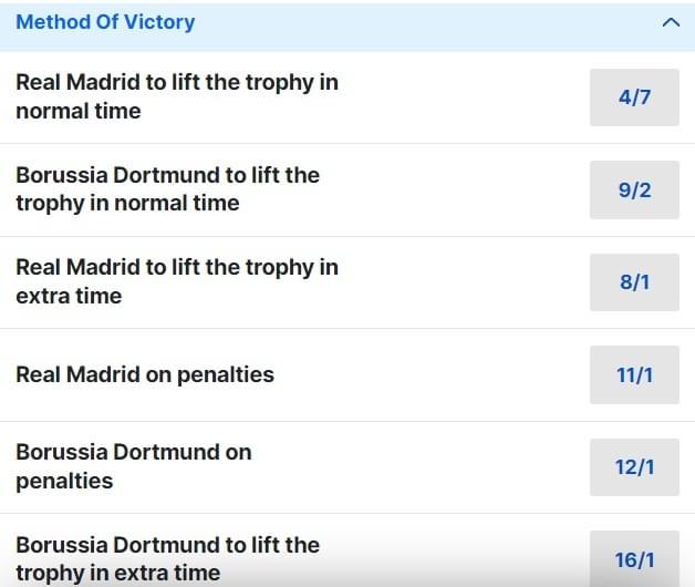 Borussia Dortmund v Real Madrid Betting Odds Champions League Final 2023 24 Borussia Dortmund v Real Madrid Betting Odds Champions League Final 2023 24