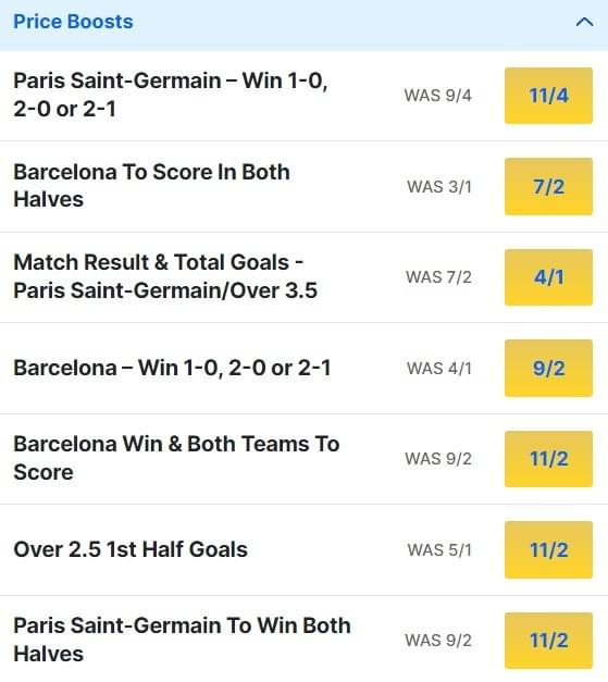 PSG v Barcelona Odds Price Boosts Champions League Quarter Final 2024 PSG v Barcelona Odds Price Boosts Champions League Quarter Final 2024