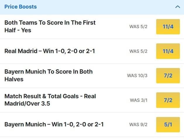 Real Madrid v Bayern Munich Odds Price Boosts Champions League Semi Final 2023 24 Real Madrid v Bayern Munich Odds Price Boosts Champions League Semi Final 2023 24