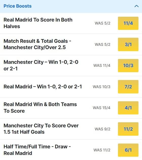 Real Madrid v Man City Odds Price Boosts Champions League Quarter Final 2023 24 Real Madrid v Man City Odds Price Boosts Champions League Quarter Final 2023 24
