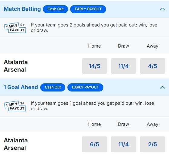 Atalanta v Arsenal Betting Odds Champions League 2024 25 Atalanta v Arsenal Betting Odds Champions League 2024 25
