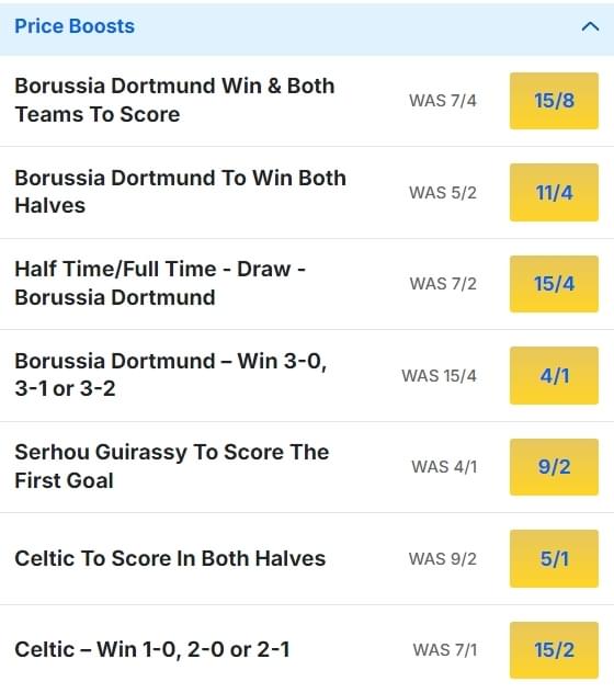 Borussia Dortmund v Celtic Odds Price Boosts Champions League 2024 25 Borussia Dortmund v Celtic Odds Price Boosts Champions League 2024 25