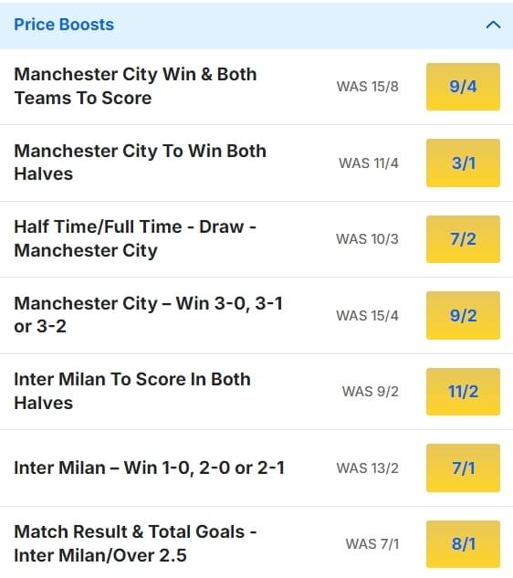 Man City v Inter Milan Odds Price Boosts Champions League 2024 25 Man City v Inter Milan Odds Price Boosts Champions League 2024 25