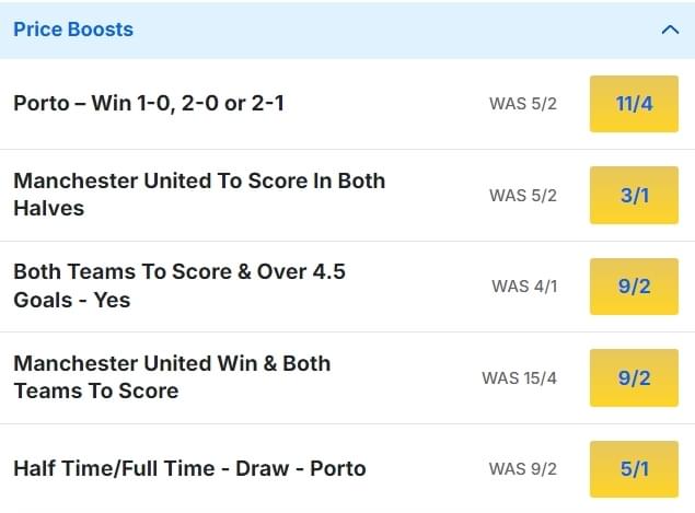 Porto v Man United Odds Price Boosts Europa League 2024 25 Porto v Man United Odds Price Boosts Europa League 2024 25