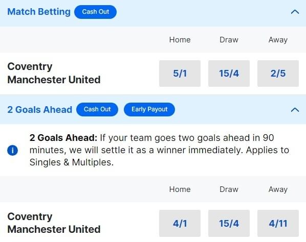 Coventry v Man United Betting Odds FA Cup Semi final 2024 Coventry v Man United Betting Odds FA Cup Semi final 2024