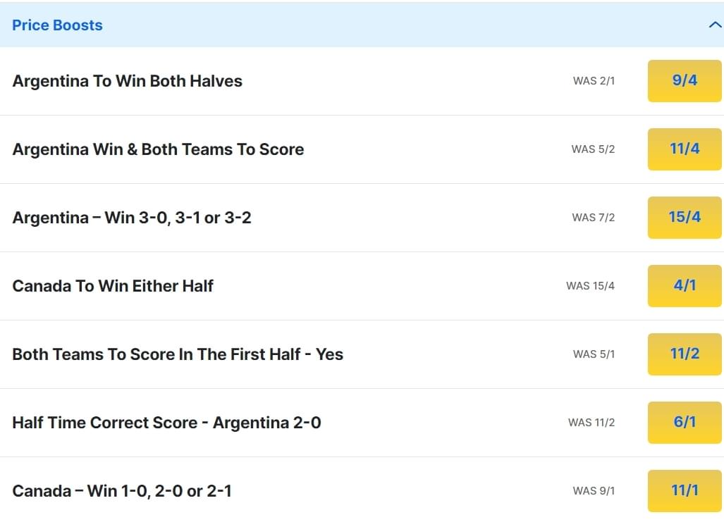 Argentina v Canada Odds Price Boosts 2024 Copa America Argentina v Canada Odds Price Boosts 2024 Copa America