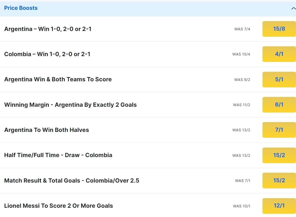 Argentina v Colombia Odds Price Boosts 2024 Copa America Final Argentina v Colombia Odds Price Boosts 2024 Copa America Final