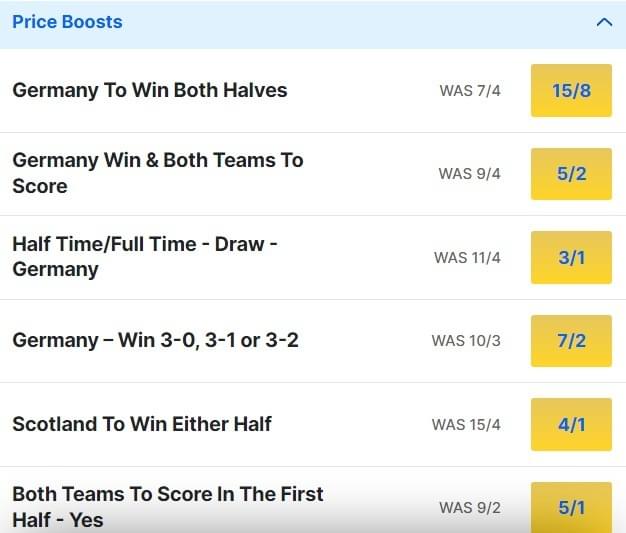 Germany v Scotland Odds Price Boosts Euro 2024 Germany v Scotland Odds Price Boosts Euro 2024