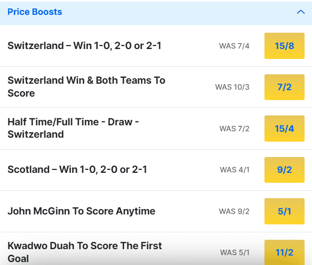 Scotland v Switzerland Odds Price Boosts Euro 2024 Group A Scotland v Switzerland Odds Price Boosts Euro 2024 Group A