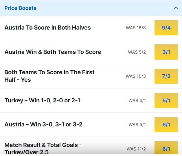 Austria v Turkey Odds Price Boosts Euro 2024 Round of 16 Austria v Turkey Odds Price Boosts Euro 2024 Round of 16