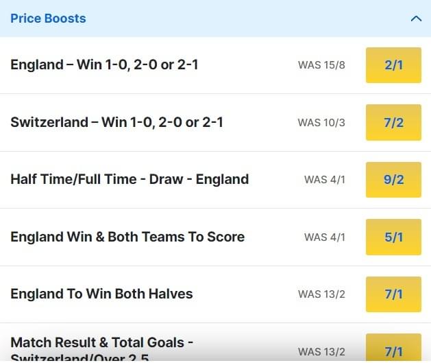 England v Switzerland Odds Price Boosts Euro 2024 Quarter Final England v Switzerland Odds Price Boosts Euro 2024 Quarter Final