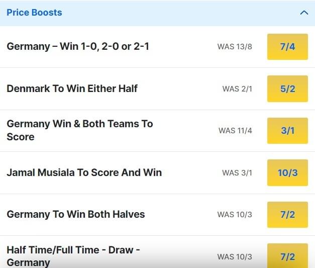 Germany v Denmark Odds Price Boosts Euro 2024 Round of 16 Germany v Denmark Odds Price Boosts Euro 2024 Round of 16