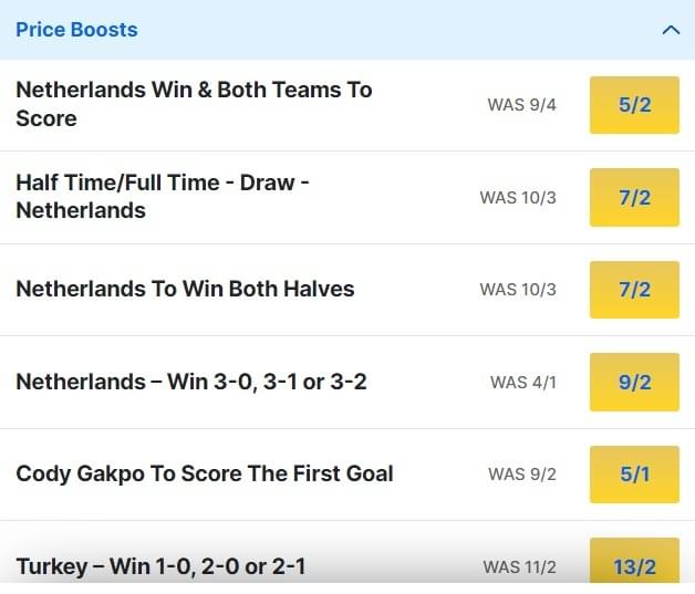 Netherlands v Turkey Odds Price Boosts Euro 2024 Quarter Final Netherlands v Turkey Odds Price Boosts Euro 2024 Quarter Final