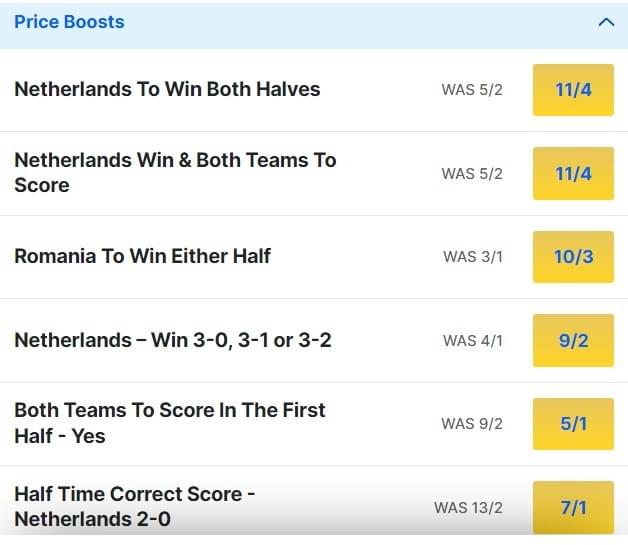 Romania v Netherlands Odds Price Boosts Euro 2024 Round of 16 Romania v Netherlands Odds Price Boosts Euro 2024 Round of 16