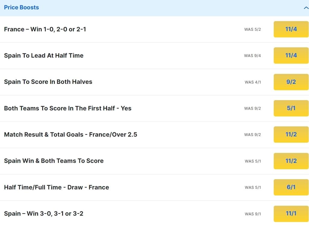 Spain v France Odds Price Boosts Euro 2024 Semi Final Spain v France Odds Price Boosts Euro 2024 Semi Final