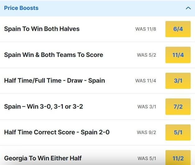 Spain v Georgia Odds Price Boosts Euro 2024 Round of 16 Spain v Georgia Odds Price Boosts Euro 2024 Round of 16