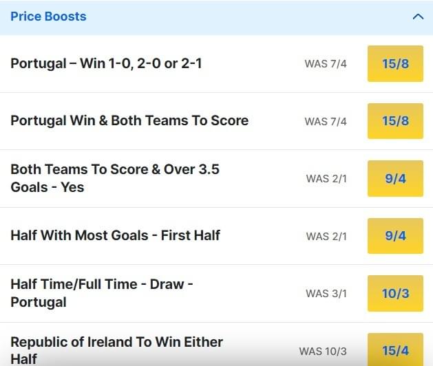Portugal v Republic of Ireland Odds Price Boosts Friendly 2024 Portugal v Republic of Ireland Odds Price Boosts Friendly 2024