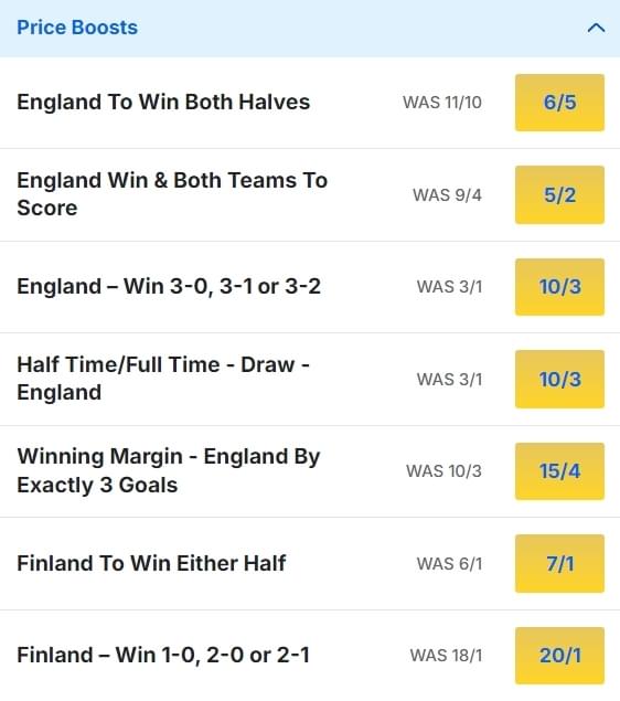 England v Finland Odds Price Boosts Nations League 2024 25 England v Finland Odds Price Boosts Nations League 2024 25