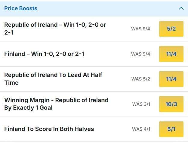 Finland v Republic of Ireland Odds Price Boosts Nations League 2024 25 Finland v Republic of Ireland Odds Price Boosts Nations League 2024 25