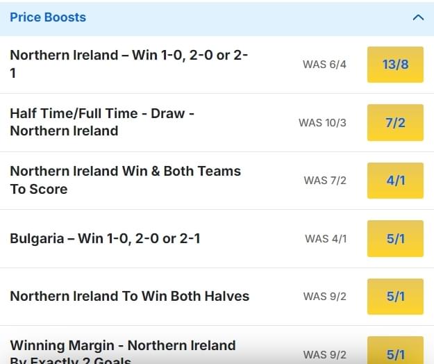 Northern Ireland v Bulgaria Odds Price Boosts Nations League 2024 25 Northern Ireland v Bulgaria Odds Price Boosts Nations League 2024 25