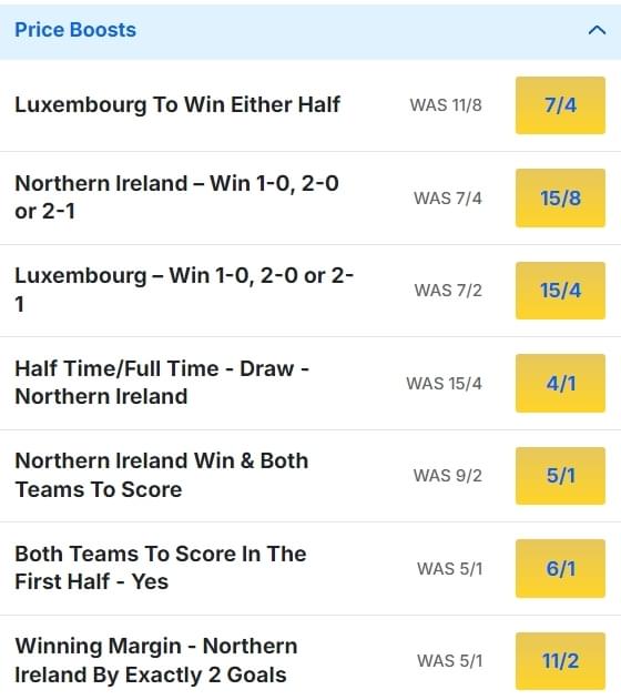 Northern Ireland v Luxembourg Odds Price Boosts UEFA Nations League Northern Ireland v Luxembourg Odds Price Boosts UEFA Nations League