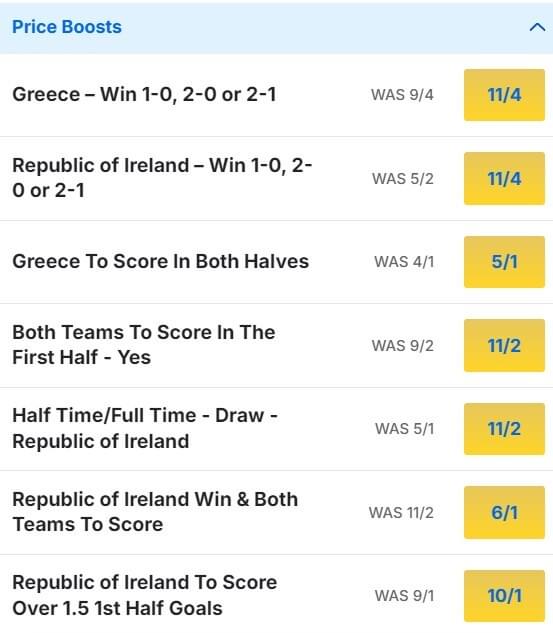 Republic of Ireland v Greece Odds Price Boosts Nations League 2024 25 Republic of Ireland v Greece Odds Price Boosts Nations League 2024 25
