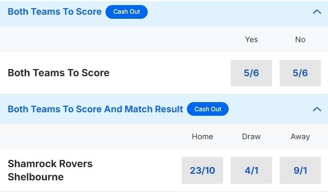 Shamrock Rovers v Shelbourne BTTS Odds 2024 League of Ireland Shamrock Rovers v Shelbourne BTTS Odds 2024 League of Ireland