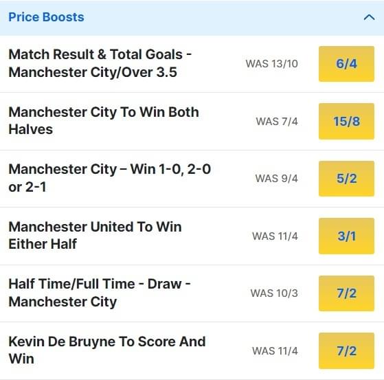 Man City v Man United Odds Price Boosts Premier League 2023 24 Man City v Man United Odds Price Boosts Premier League 2023 24