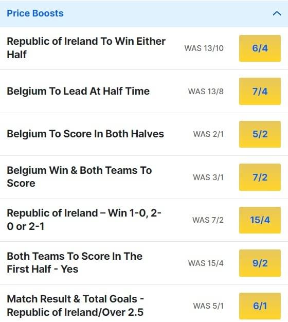 Belgium v Republic of Ireland Odds Price Boosts International Friendly 2024 Belgium v Republic of Ireland Odds Price Boosts International Friendly 2024