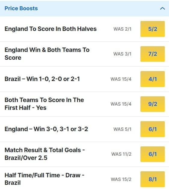 England v Brazil Odds Price Boosts International Friendly 2024 England v Brazil Odds Price Boosts International Friendly 2024